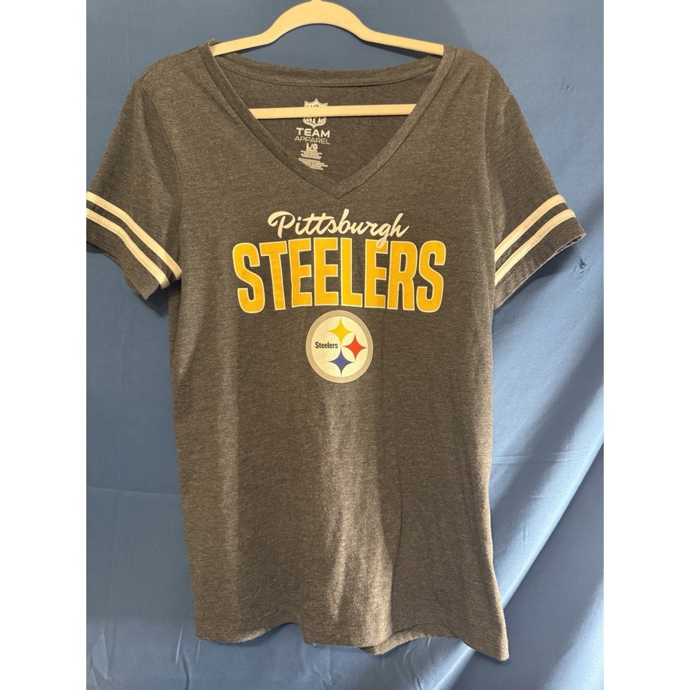 Pittsburgh Steelers Womens Large NFL Team Apparel T-Shirt V-Neck Gray